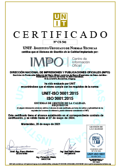 Certificado Nº CS 541 UNIT-ISO 9001:2015 Sistema de Gestión de la Calidad