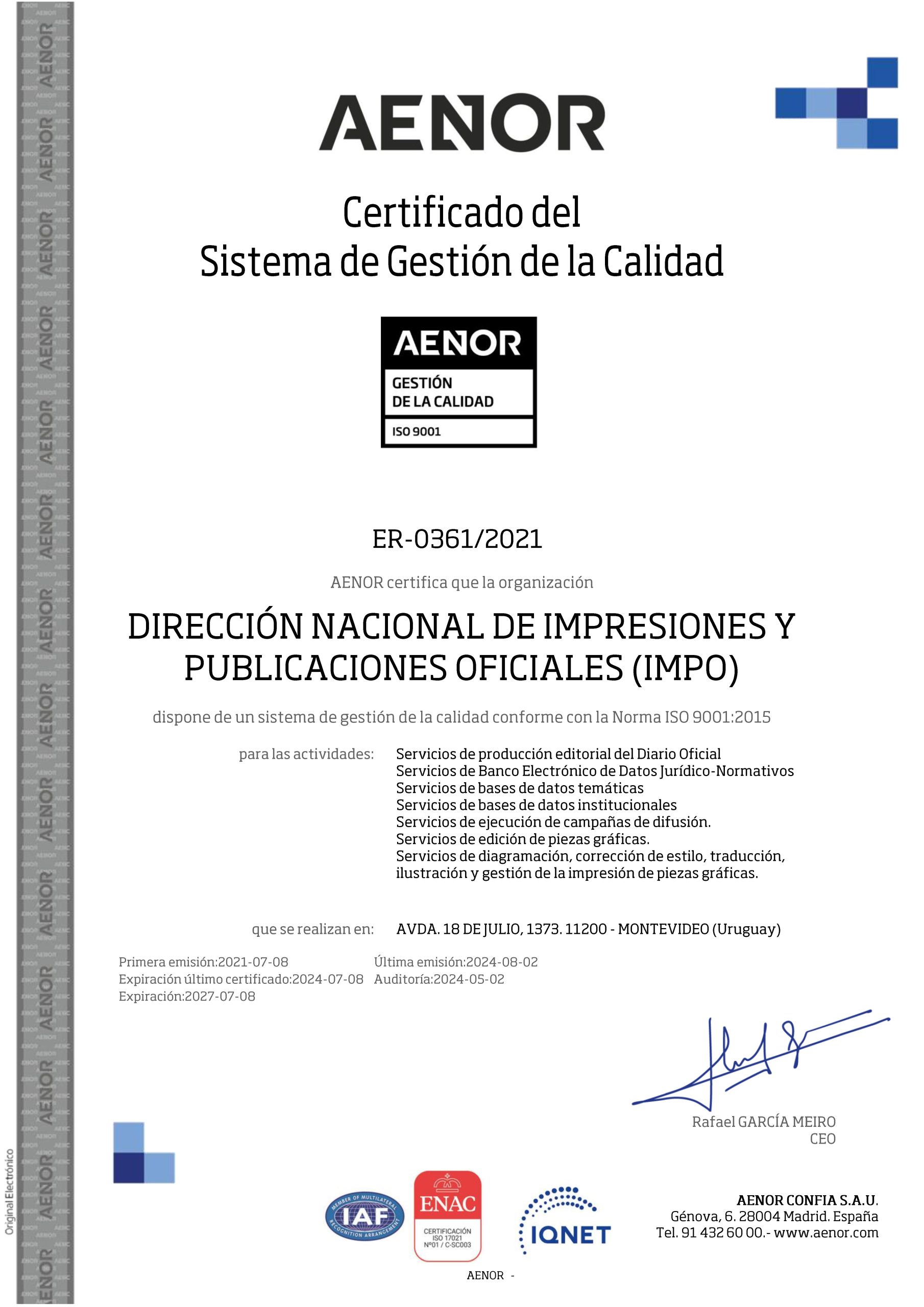 Certificado AENOR